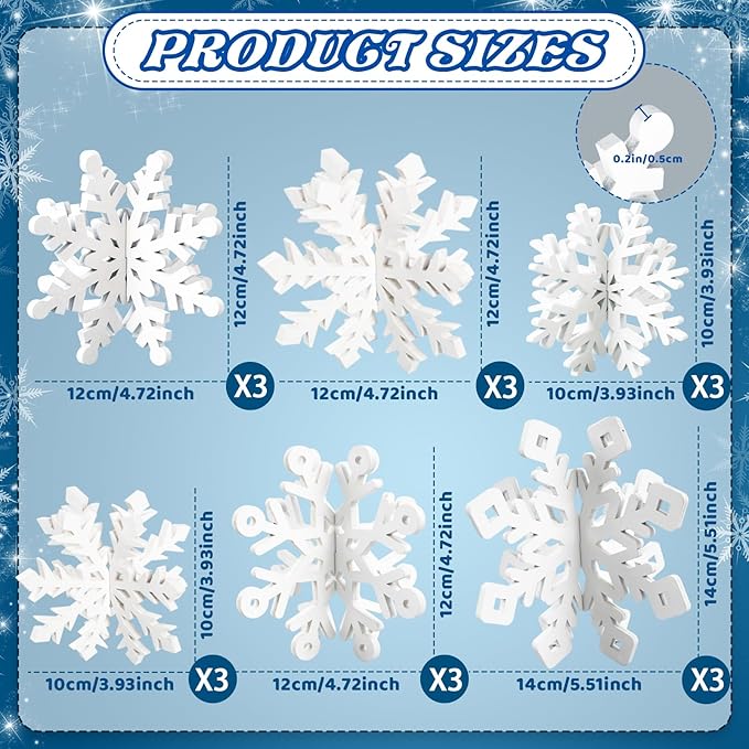 OuMuaMua 18 Sets Winter Christmas Centerpiece Table Decorations - 36pcs Wooden Snowflakes Decor 3D White Snowflake Tabletop Decor for Xmas Holiday Tiered Tray Desk Winter Farmhouse Home