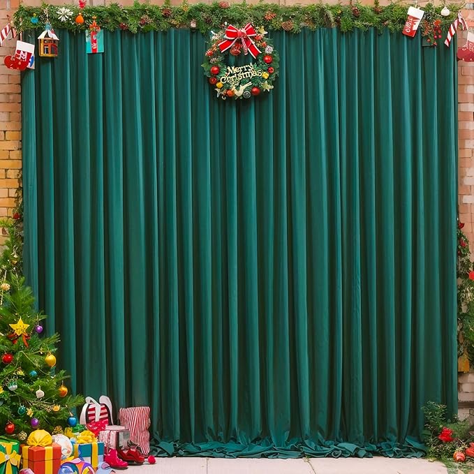 40x10FT Hunter Green Backdrop Curtains for Wedding Parties,Wrinkle Free Polyester Photography Backdrop Drapes for Baby Shower Birthday Parties Stage Background Stand Decorations 4x10ft,10 Panels