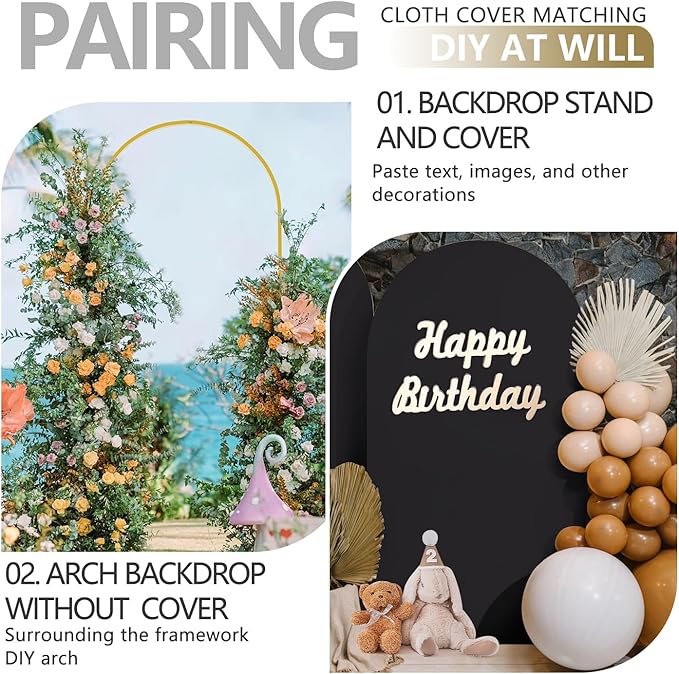 Arch Backdrop Stand and Cover Set, 3 Metal Balloon Arch Backdrop 7.2ft 6.6ft 6ft, Gold Arched Stand Frame for Wedding, Parties,Birthday, Backdrop Decorations (Black,7.2ft+6.6ft+6ft)