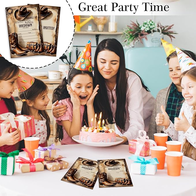 Western Hoedown Birthday Invitations, Retro West Boots Birthday Invitation with Envelopes for West Lovers, 20 Double-Sided Fill In Invitations with Envelopes, Birthday Party Favor & Supplies