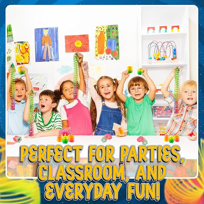 Bedwina Rainbow Spring Toy Assortment - (Pack of 50) Mini Plastic Coil Spring Toy | Bright Colors and Shapes, Goody Bag Filler, Party Prizes and Stocking Stuffers for Kids