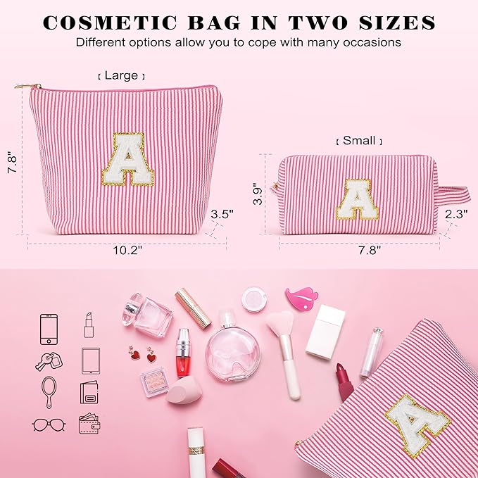Initial Makeup Bag Set - Cute Pink Stuff for Women, Makeup Pouch Cosmetic Bag, Travel Essentials Toiletry Bag, Birthday Christmas Gifts for Women Stocking Stuffers, Pink Letter E