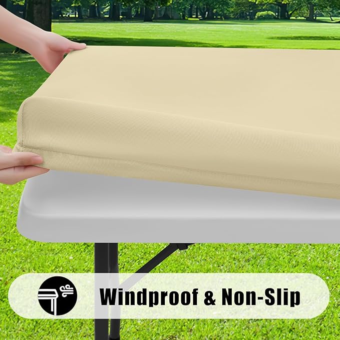 Smiry 2 Pack Rectangle Picnic Table Cloth, Waterproof Elastic Fitted Tablecloths, Washable Polyester Rectangular Patio Table Cover for Camping, Indoor and Outdoor (Champagne, 30"x96")