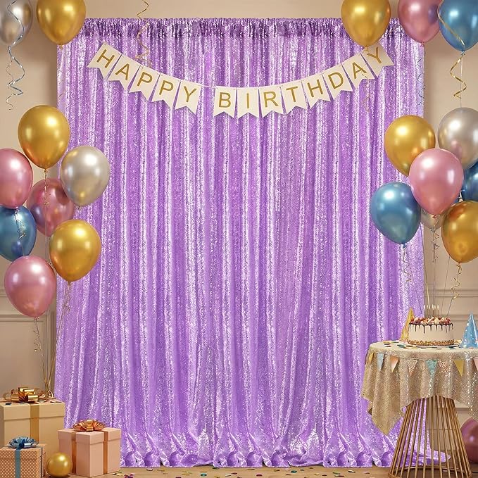 B-COOL Sequin Backdrop Curtains 2 Packs 5ftx8ft Lavender Sparkle Backdrop Fabric Glitter Photography Drapes for Party Wedding Birthday Decoration