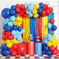 Red Blue Yellow Balloon Arch Garland Kit Birthday Party Decorations, Video Game Foil Fringe Backdrop Tinsel Streamers Banner Photo Booth Props Cartoon Theme Carnival Circus Hero Party Decor Supplies