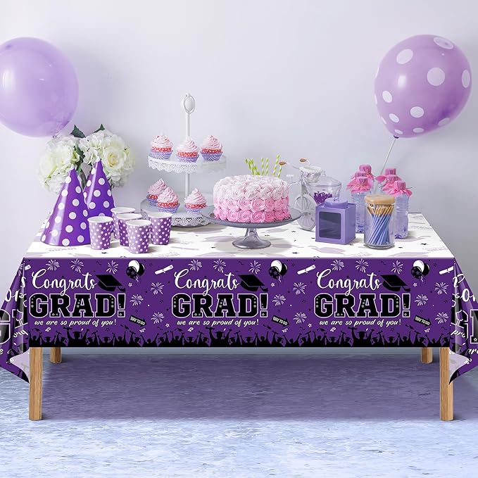 12Pack Graduation Tablecloth Party Decorations, Class of 2026 Congrats Grad Plastic Tablecover Party Supplies, Purple Rectangle Graduation Table Decorations for College High School Party, 54 x 108Inch