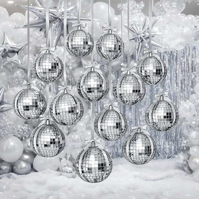 20 Pcs Large Disco Ball Metallic Foil Balloons 22 Inch Giant 4d Round Ball Balloons with Ribbions for Birthday Wedding Baby Shower Anniversary Tea Party Decorations