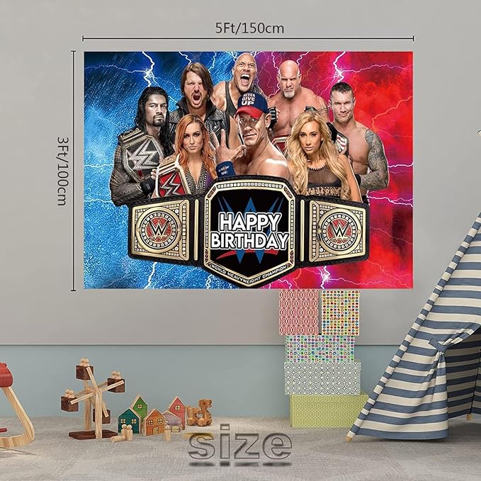 Wrestling Backdrop,Wrestling Party Background Photo Booth Banner Large Fabric Artistic for Birthday Party Decorations (Red Blue)