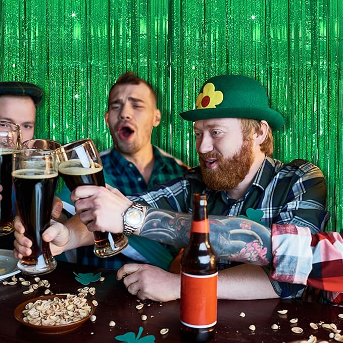 Tinsel Curtain Green Birthday Party Decorations - 10 Packs Glitter Foil Fringe Curtain Decor Streamers for Birthday, Christmas, Wedding, Halloween, Graduation