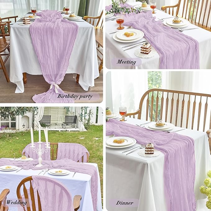 IVAPUPU 2 Pcs Cheesecloth Table Runner - 10ft Lilac Purple Lavender Easter Spring Boho Gauze Cheese Cloth Table Runners for Baby Shower Decoration Wedding Party Garden Decor