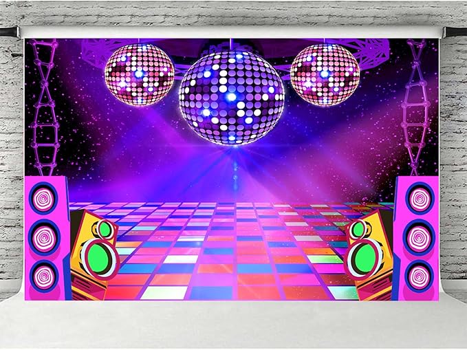 Dance Party Backdrop Retro 80s 90s Theme Stage Dance Ball Music Birthday Party Decoration DJ Photography Background 7X5 ft for Baby Shower Picture Photo Shoot Polyester Fabric, Red