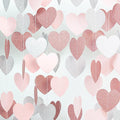 Rose-Gold Pink Silver Party Decorations - 52Ft Paper Heart Garland Streamer Women Girls Birthday Banner Baby Bridal Shower Bachelorette Engagement Banner Mothers Day Hanging Decor HongTongTong