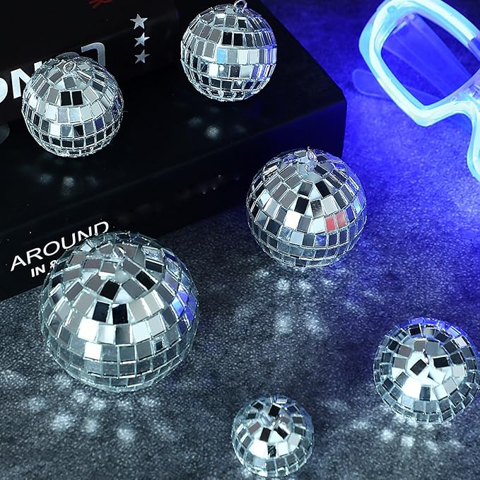 MTLEE 20 Pcs Disco Balls Decorations Assorted Size Party Decor Disco Ball Ornaments Mirror Mini Large Hanging with Rope for Wedding Festival Stage Prop
