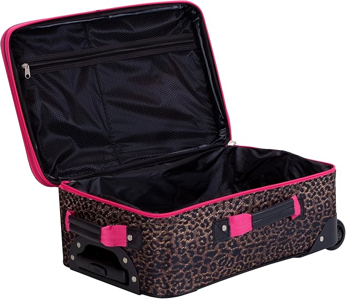 Rockland Fashion Softside 2 Piece Luggage Set, Expandable, (14" Tote/19" Upright), Pink Leopard