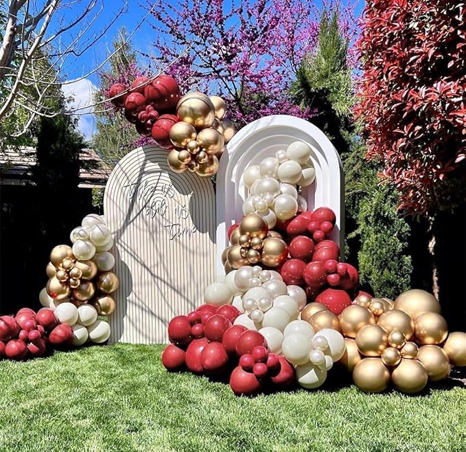 Burgundy Gold Balloons Garland Double Stuffed Wine Red Sand White Metallic Gold Latex Balloons Arch Kit for Bridal Wedding Anniversary Baby Shower Birthday Party Decorations