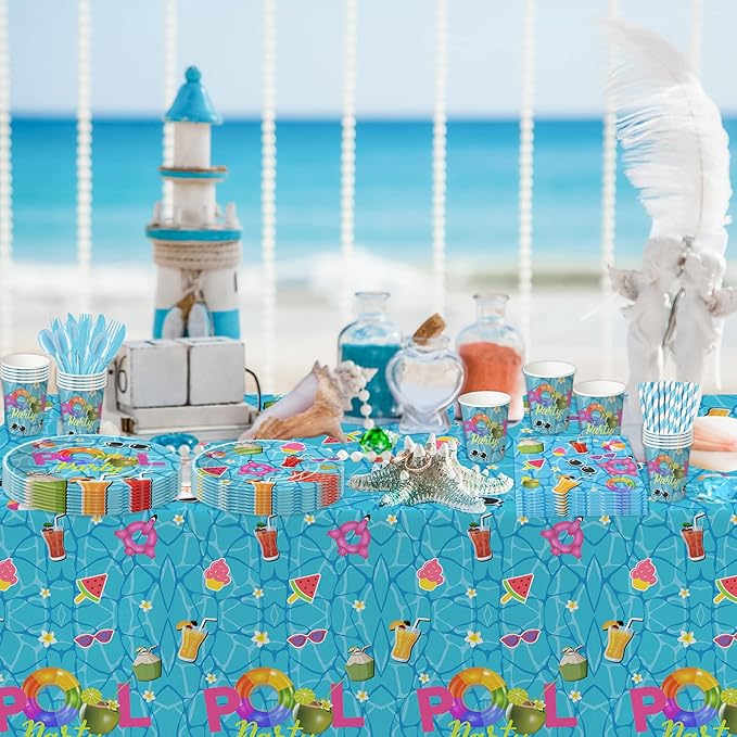 Pool Party Decorations Tablecloth, Disposable Summer Beach Party Tablecover for Birthday Baby Shower, Beach Pool Theme Party Table Decorations, 3Pack, 54in x 108in