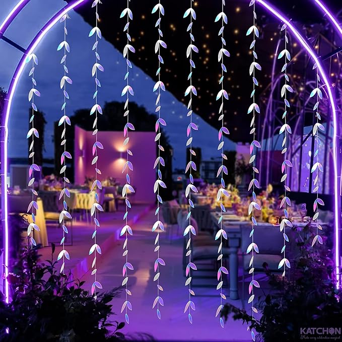 KatchOn, Iridescent Leaf Garland - Pack of 5 | Holographic Hanging Leaves Party Decorations | Girls Birthday Decorations, Bridal Shower Decorations | Anniversary Decorations, Euphoria Party Decoration
