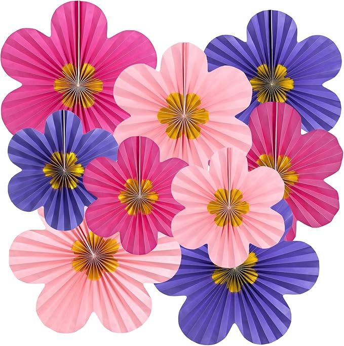 Purple Pink Paper Fans, Pink and Purple Paper Flower Birthday Decorations for Classroom, Birthdays, Baby Showers, Weddings