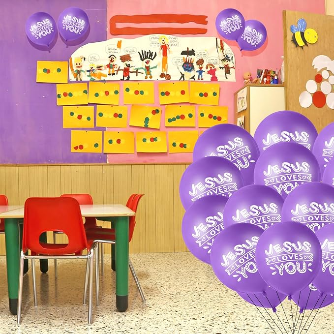 Gejoy Jesus Loves You Balloon 12 Inch Latex Christian Religious Jesus Balloon Party Decor for He Is Risen Party Decor Favor Cross Church Event Birthday Sunday Supplies(Purple,60 Pcs)