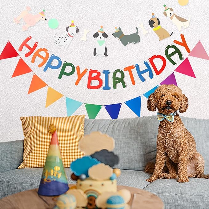 3 PCS Rainbow Happy Birthday Banner Dog Themed Pennant Banner for Party Decorations for Boys Girls DIY Party Supplies (Rainbow Pennant)