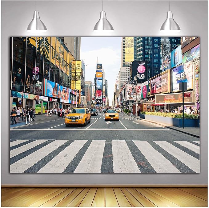 NYC Time Square Buildings Photo Backdrops Taxi New York Fashion Street Party Photography Background Adult Portrait Studio Booth Props Banner 10x8 ft