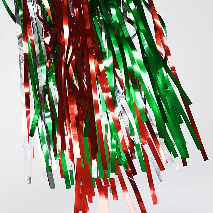BRAVESHINE 2 Pack Fringe Backdrop Red Silver Green Christmas Party Decorations 3.2 x 6.6 ft Tinsel Foil Curtain Streamer for Valentines Day/Engagement/Bridal Shower/Birthday/Italian Party Decorations