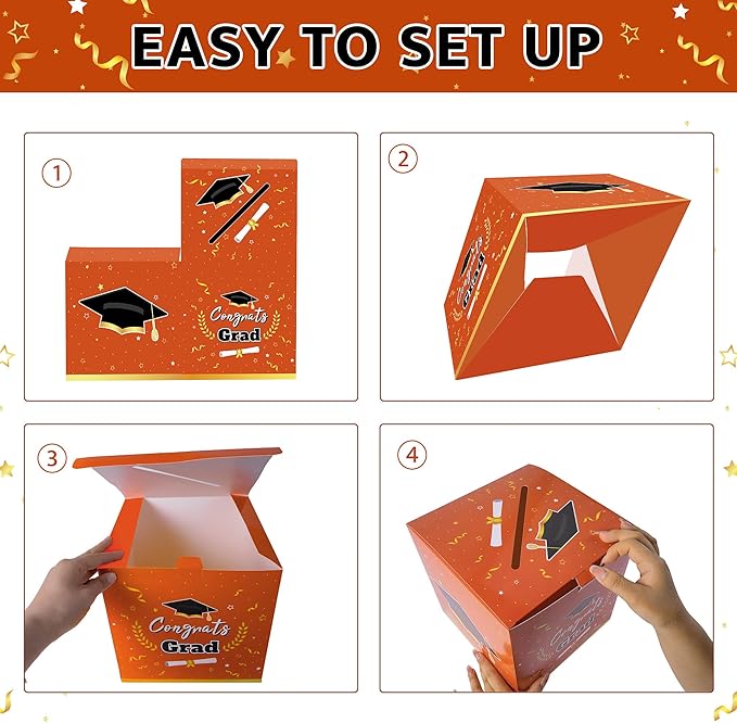 Graduation Decorations 2026 Orange Graduation Card Box Graduation Party Decorations,Graduation Box,Congrats Grad Gifts Box for 2026 Graduation Party Supplies Favors