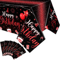 Tudomro 6 Pcs Happy Birthday Tablecloths Happy Birthday Party Decorations Plastic Table Cover Rectangular Cloths for Women Men Baby Shower Party Supplies, 108 x 54 Inch (Black Red)