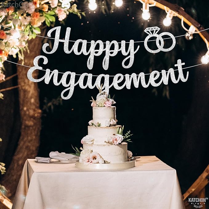 KatchOn, Glitter Silver Happy Engagement Banner - 10 Feet, No DIY | Engagement Party Decorations | engagement Party Banner | Engaged Banner, Bachelorette Party Decorations