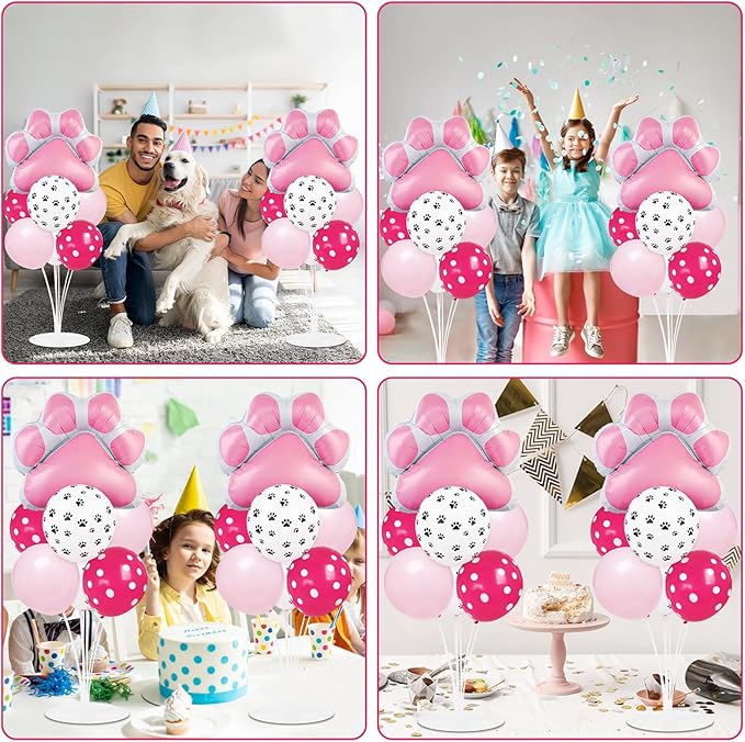 Dog Paw Party Balloons Stand Kit 2 Sets with 2 Dog Paw Print Foil Balloons Dog Themed Party Balloon Centerpiece for Tables for Girls Pet Dog Party Supplies Baby Shower Puppy Themed Decorations