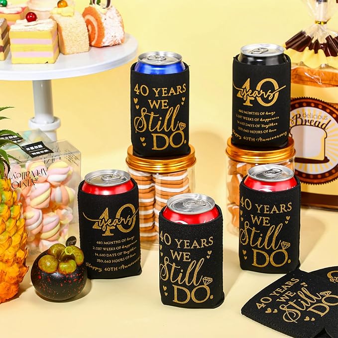 25 Pcs 40th Anniversary Can Sleeve for Guests 40 Years We Still Do Can Birthday Neoprene Cooler Sleeves 40th birthday party Gift Wedding favors for Women Men