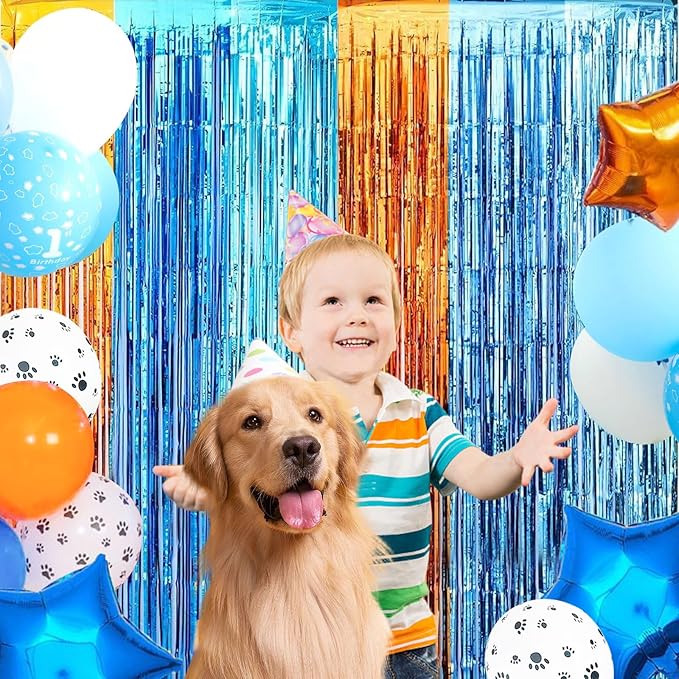 MYUPDALIN 2 Pack Blue Dog Party Decorations Foil Tinsel Photo Booth Prop Backdrop Fringe Curtains Birthday Party Supplies
