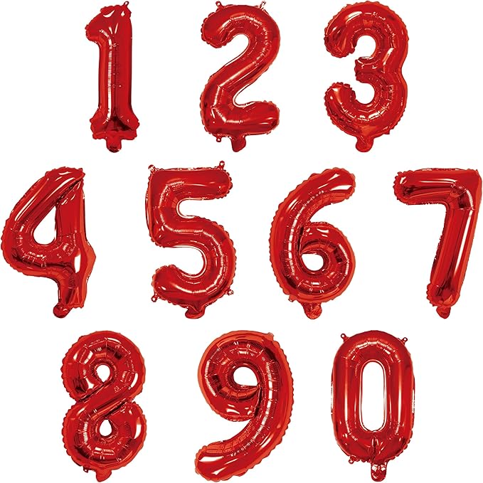 16 Inch Foil Mylar Number Balloons 0-9 for Party Decoration (Red)
