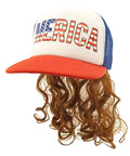 HandinHandCreations USA Mullet Hat Brown Wig Merica 4th of July All American Costume One Size Fits Adult - Cotton Hat