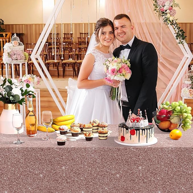 6 Pack Pink Rose Gold Birthday Tablecloth, Rose Gold Glitter Sequin Printed Plastic Table Cloth for Parties, Disposable Rectangle Pink Table Cover for Wedding Baby Shower Birthday Supplies, 54x108Inch