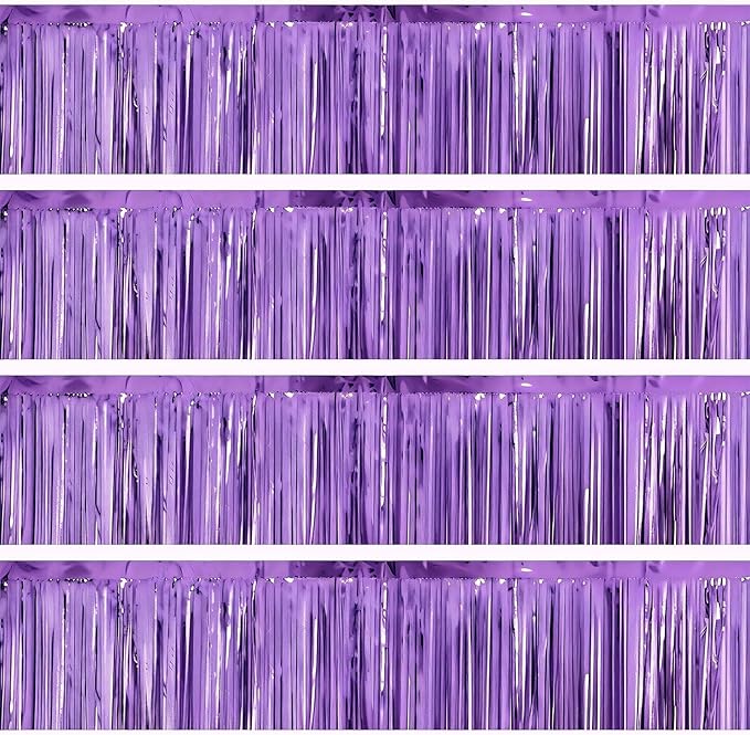4 Packs Foil Fringe Garland Tinsel Streamers Shiny Wall Hanging Birthday Banner Backdrop for Graduation Wedding Anniversary Celebration Happy Birthday Party Decorations Light Purple