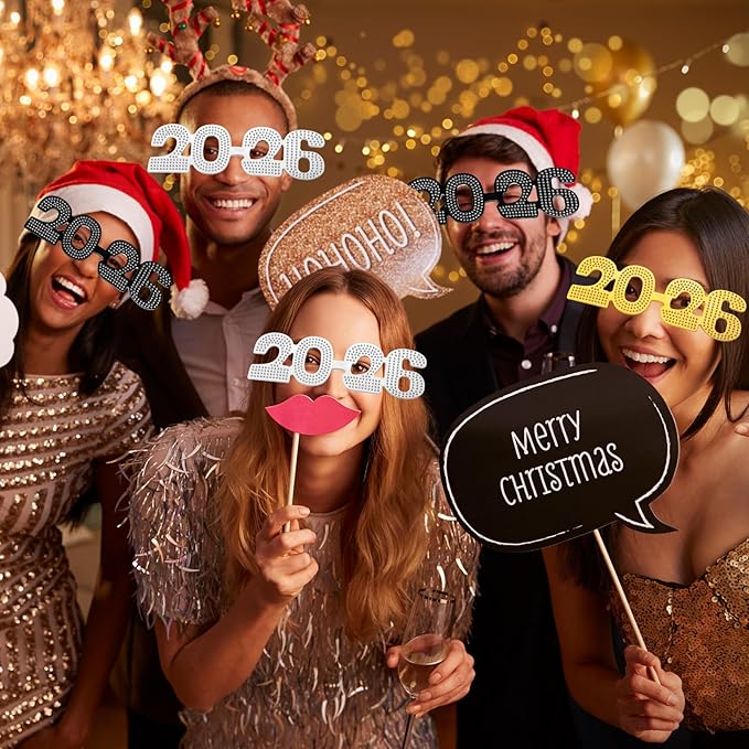 Kanayu 3 Pcs 2026 New Years Party Supplies Glasses New Years Eve Glasses Props for Women Men, Gold, Silver, Black(Diamond Style)