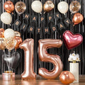 15th Birthday Decorations for Girls - Rose Gold, Black Hot Pink Quinceanera Party Supplies Set with Happy 15th Banner, Number 15 Balloons, Foil Fringe Curtains - 15 Year Old Mis Quince Celebration Kit