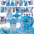 Stitch kids Birthday Party Supplies decoration Set – 125PCS, for16 Guests,1Tablecloth,16 Plates,16Napkins, Banner, Stickers, Cake Topper,16 Invitations card with envolopes,16 Blowouts &16Popcorn Boxes