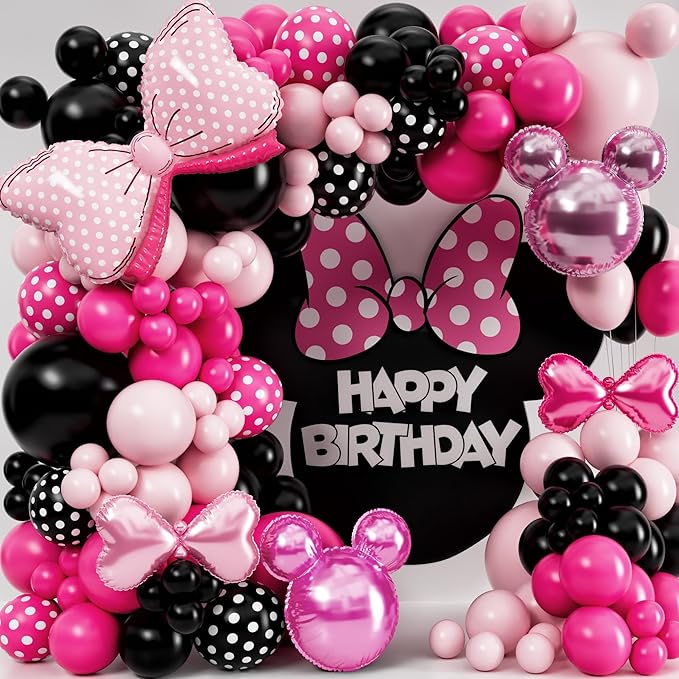 ALL-IN-1 Minnie Balloon Arch Kit with BONUS Bow & Mouse Head - Mini Mouse Balloons for Birthday Decorations & Oh Twodles Party Supplies Girl - Minnie Birthday Party, Baby Shower