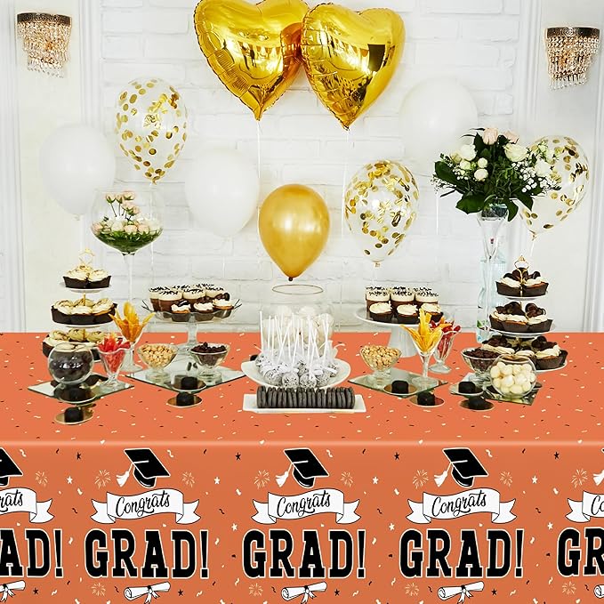 QZYL 2Pcs 2026 Graduation Table Cloths, 108" X 54" Orange Grad Party Decorations, Disposable Plastic Tablecover for Grad Decor Party Supplies, Rectangle Table Cloths for Class 2026 Congrats Grad