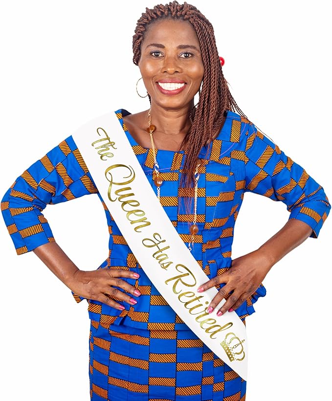 The Queen Has Retired Sash – Gold Foil Retirement Sash for Women. Great for Retirement Party and Events