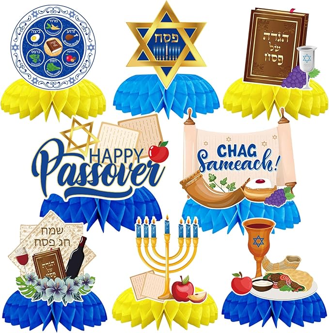 JULMELON 8 Pcs Passover Table Decorations, 3D Double Sided Passover Honeycomb Centerpieces Jewish Festival Passover Decorations for Home Table Decor Supplies Holiday Party