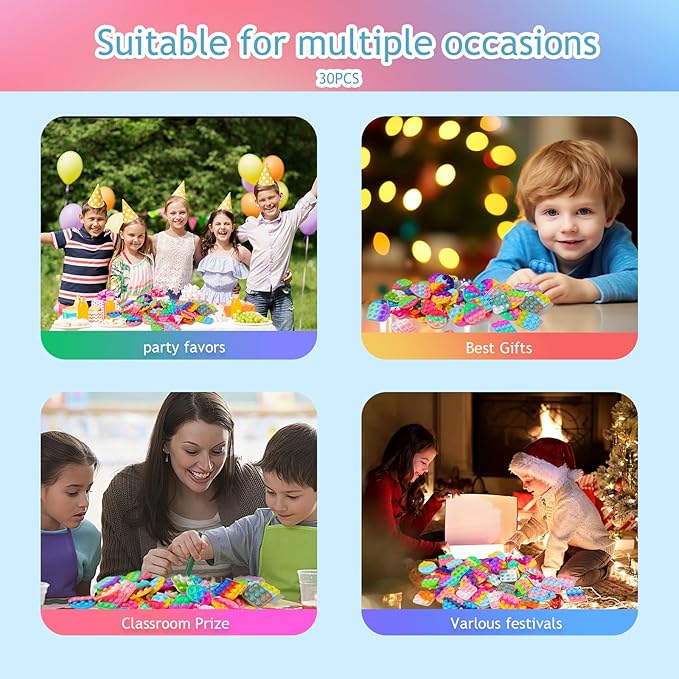 30PCS Party Favors for Kids,Bulk Fidget Toys, Birthday Party Toys, Small Classroom Prizes Box Fidgets Toys for Kids Toddlers Adult, Goodie Bag Stuffers, Treasure Chest, Bubbles Poppers (Roundness)