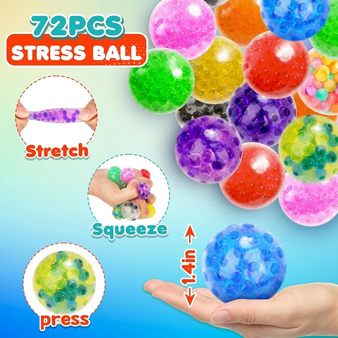 Squishy Stress Balls Fidget Toys - 72 Pack Squishy Toys Stress Ball for Nervousness, Fidget Stress Toys Bulk, Squeeze Balls for Adult Teen- Fidgets for Classroom Prize - Easter Basket Stuffers