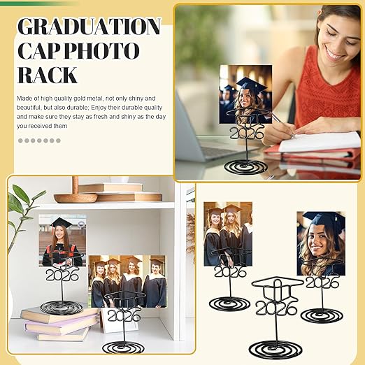 Rtteri 30 Pcs 2026 Grad Cap Graduation Picture Display 2 Inch Black Photo Holders for Centerpieces Graduation Table Number Holders Card Stands for Class of 2026 Grad Party Supplies