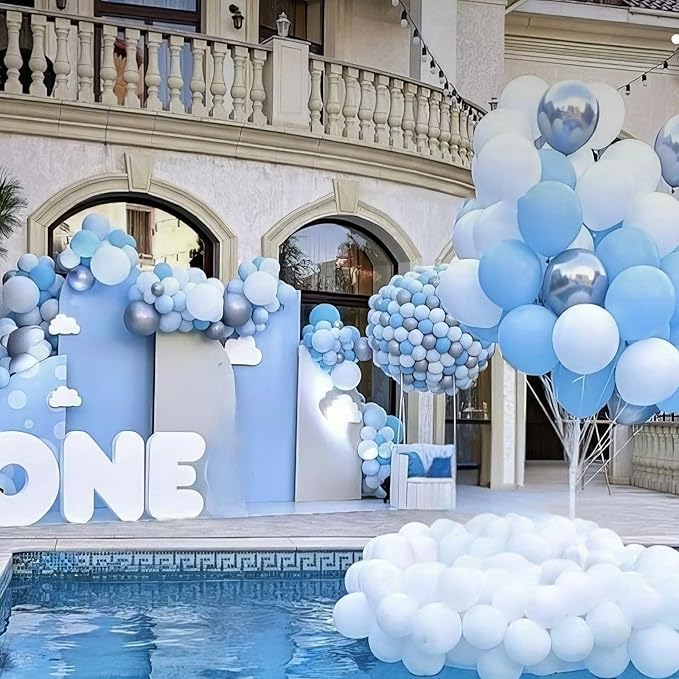 Dusty Baby Blue Balloons, 50Pcs 12 Inch Light Blue White Metallic Gold Confetti Birthday Balloons for Boy Baby Shower Birthday Party Wedding Anniversary Bridal Engagement Graduation Decorations
