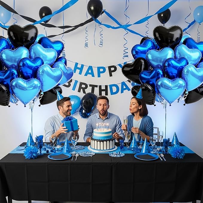TONIFUL 30Pcs 18 Inch Blue Navy Blue Black Balloons Heart Shape Foil Mylar Banners Decoration for Birthday Valentine's Day Wedding Bridal Shower Anniversary Engagement Party Supplies