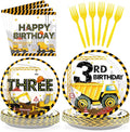 96 Pcs Construction 3rd Birthday Party Supplies Construction Plates Napkins Forks Tableware Set Excavator 3rd Birthday Decorations for Boys Dump Truck Theme 3 Year Old birthday Decorations Serves 24