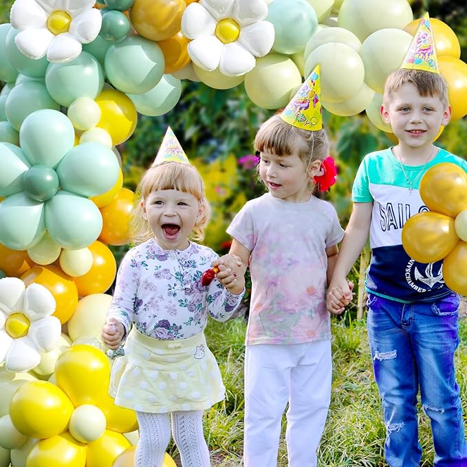 Daisy Balloon Garland Arch Kit,Retro Yellow Green White Hippie Boho Balloons Garland Daisy Flower Balloons For Birthday Baby Shower Bridal Wedding Groovy Daisy Party Decorations